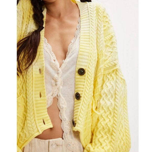 NWD Free People Washed Ashore Cardi Knit Oversized Seeking Sunshine Combo - Picture 2 of 8